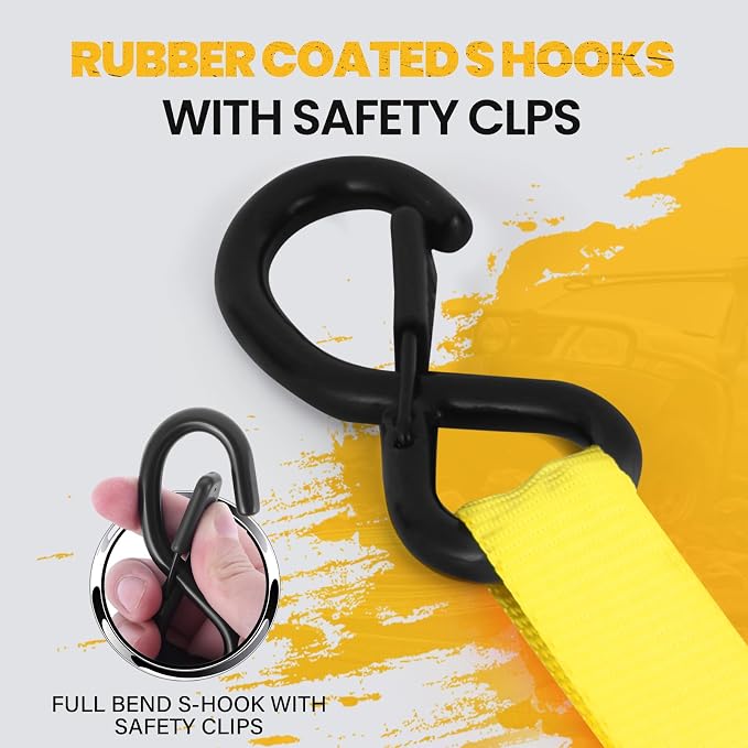 1" x 12' Heavy Duty Ratchet Straps (4-Pack) - 1,750lb Break Strength Yellow Tie Down Straps for Moving, Appliances, Furniture, Motorcycle, Truck & Trailer
