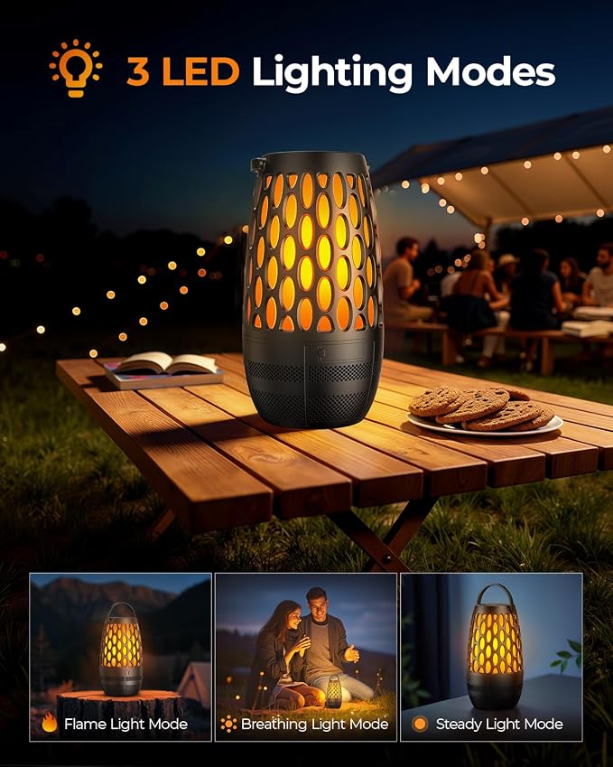Outdoor Speakers Bluetooth Waterproof IPX6 with Flame Lights, Gadget Gifts for Men/Dad, Hd Stereo Sound, BT 5.3 Multi-Sync to 100 Speakers, Portable Wireless Speaker for Patio Cafe Decor Party
