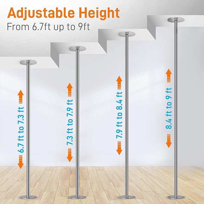 SereneLife Professional Spinning Dance Pole, 45mm Portable Exercise Pole for Fitness – Durable Steel Build, Anti-Rust Finish, Suitable for Home, Club, Gym, Party, Pub