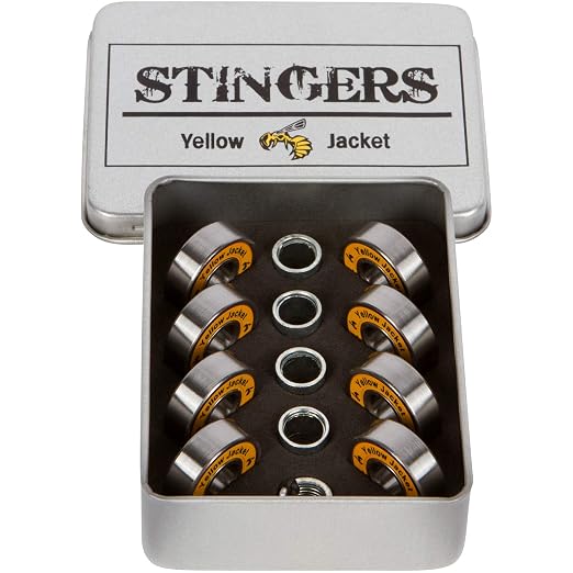 Yellow Jacket Premium Skateboard Bearings, Pro Longboard Bearings, 608, ABEC 11, Washers and Spacers, Tropical Orange (Pack of 8)