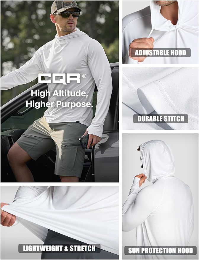 CQR Men's UPF 50+ Sun Protection Long Sleeve Quick Dry Athletic Shirts, Stretch Running Workout Hiking T-Shirts