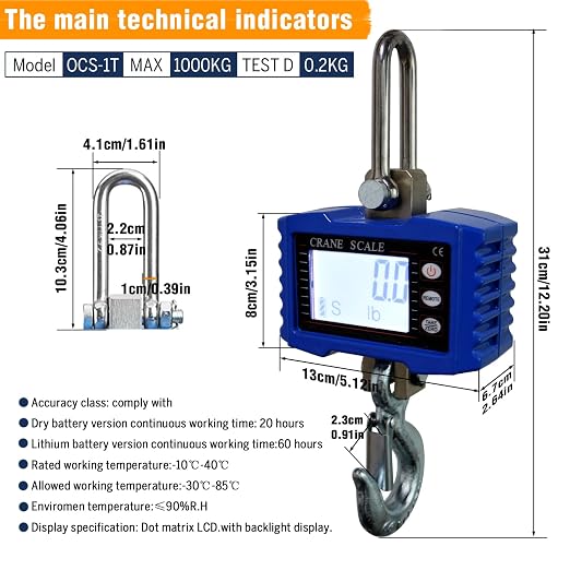 Digital Crane Scale,2200lb/1T Heavy Duty Digital Hanging Scale,Crane Scale Industrial with Remote Control and LCD Screen,High Precision Electronic Weighing Crane Scale for Market,Factory,Construction