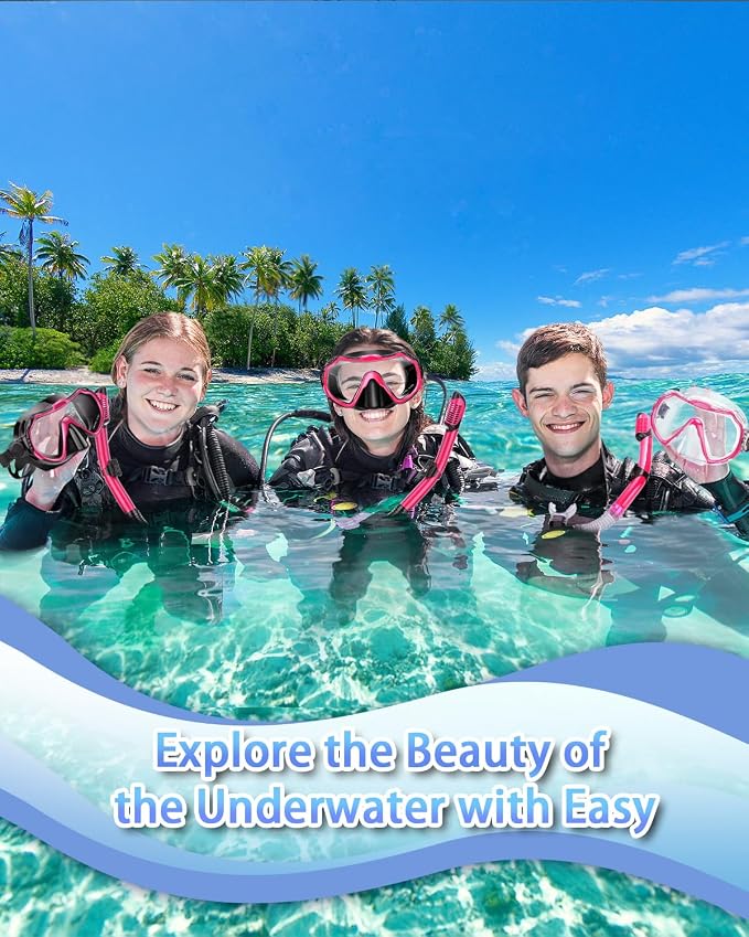 Snorkeling Gear for Adults, Adult Snorkel Set with Panoramic Anti-Leak and Anti-Fog Tempered Glass Snorkel Mask, Dry Top Snorkel, Snorkle Mask Set Adult with Mesh Bag Ear Plug for Snorkeling