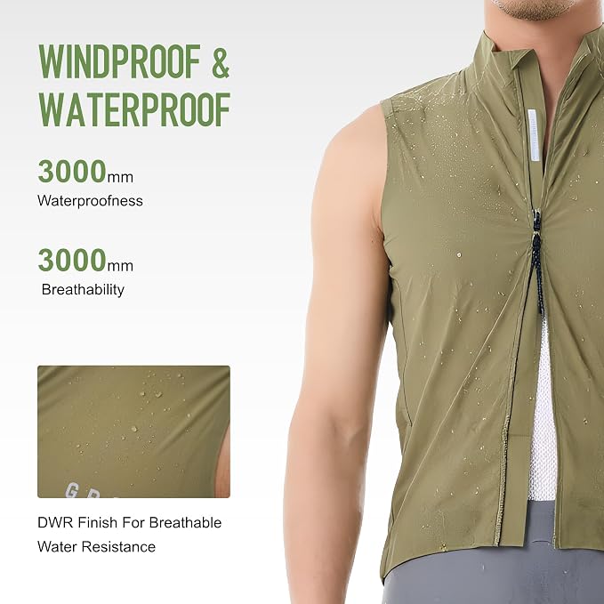 GRC Men's Windproof Cycling Vest, Running & Bike Vests with Two-way Zipper, Lightweight Sleeveless Windbreaker for Outdoors