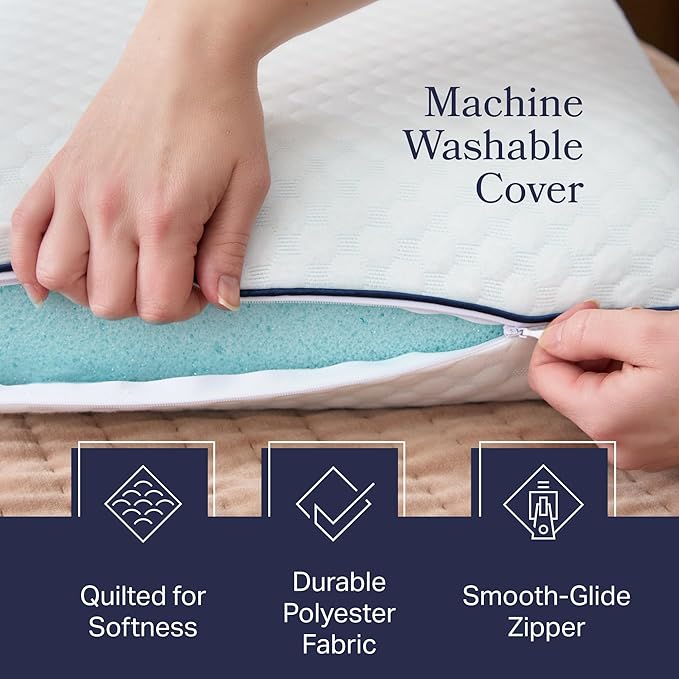 Weekender Cooling Gel Memory Foam Pillows for Sleeping – Queen Size, Set of 2, Ventilated Cooling Pillows for Side & Back Sleepers, Neck & Shoulder Support, Medium Firm, Washable Cover