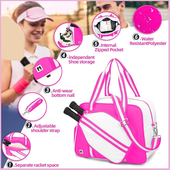 ROYALFAIR Pickleball Tote Bag for Women Men Large Capacity with Paddle Cover Pocket Internal Shoe Pocket and Adjustable Shoulder strap