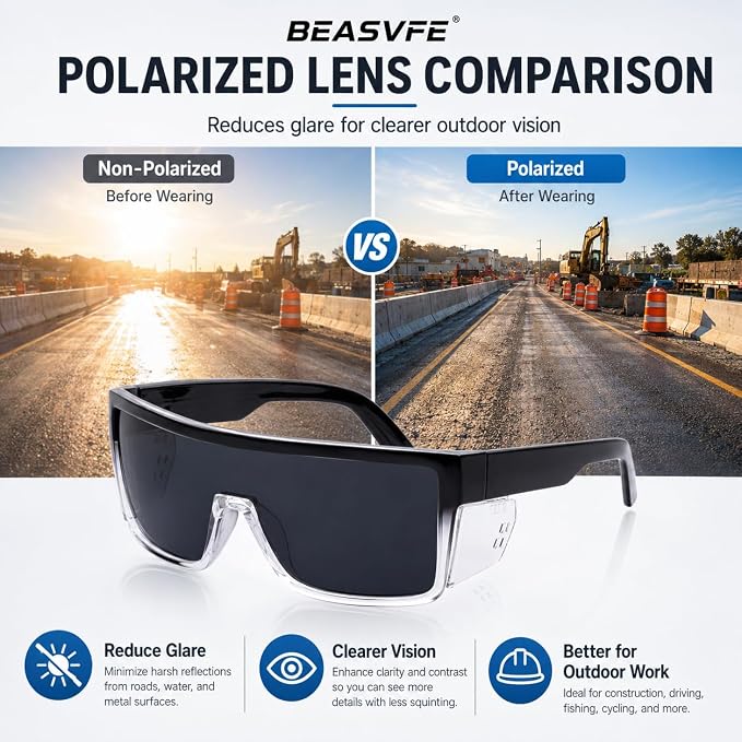 Polarized Safety Sunglasses UV400 Protection ANSI Z87.1 Certified