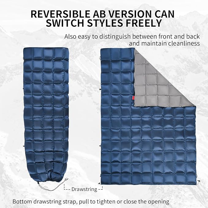 Down Camping Blanket - Lightweight, Packable, Warm & Puffy Outdoor Travel Quilt for Sleep, Hiking, Backpacking, Stadium, Festivals, Water-Resistant Sleeping Bag 55"x79"