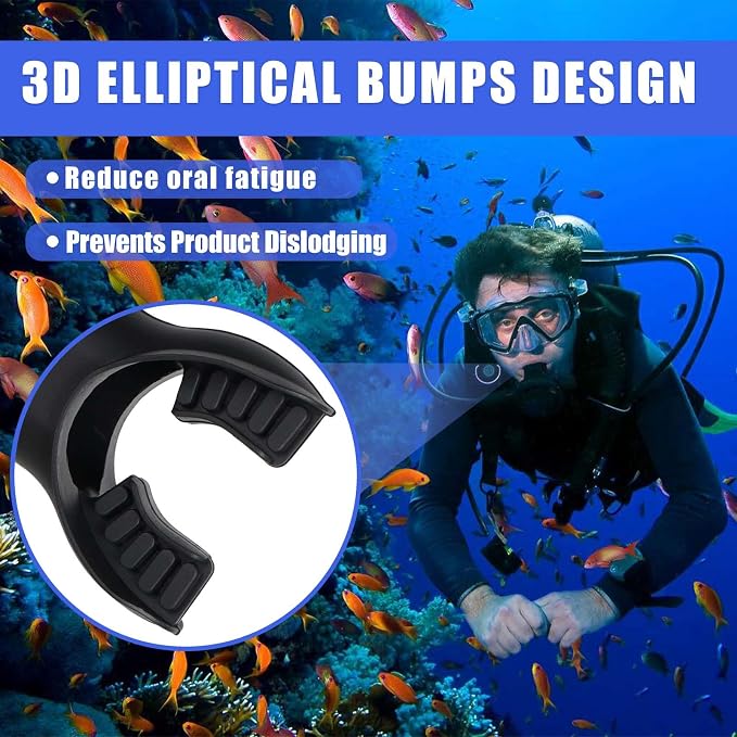 Scuba Diving Mouthpiece, Silicone Snorkel Mouthpiece Regulator Replacement with Regulator Tie Fits Most Standard Regulators Scuba Diving Accessories, Orange/Black/Yellow/Green