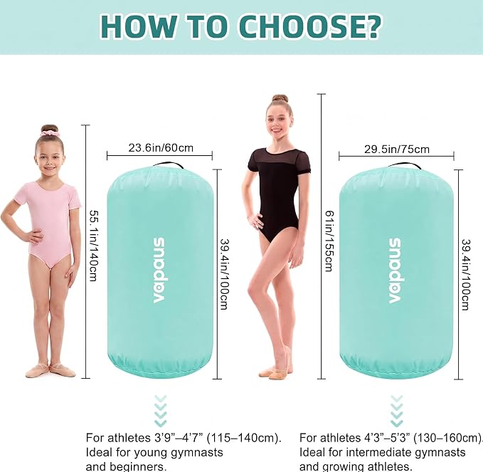 Vapaus Gymnastics Air Barrel Inflatable Tumbling Roller Mat Back Handspring Trainer Air Tumbler Octagon Barrel Gymnastics Equipment for Tumble Track Cheerleading Yoga Training Durable AntiSlip Double Seal Without Pump