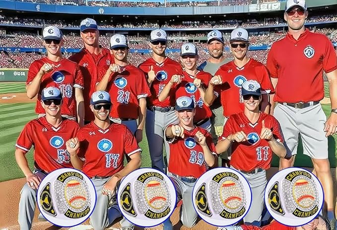 12 Pcs Baseball Ring Softball Baseball Championship Ring Sport Ball Trophy Award Gift with Display Neck Chain and Stand for Tournament or League Champion Winner