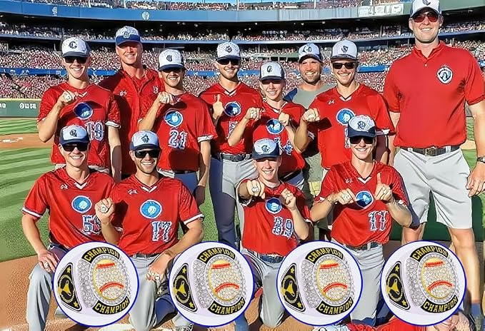 12 Pcs Baseball Ring Softball Baseball Championship Ring Sport Ball Trophy Award Gift with Display Neck Chain and Stand for Tournament or League Champion Winner