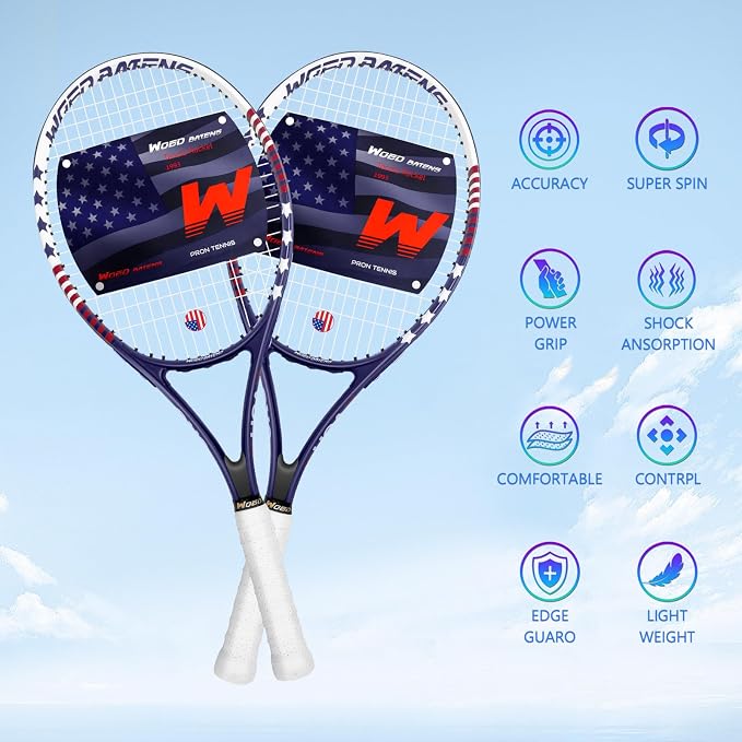 Tennis Rackets for Adults 27 Inch Tennis Racquets Set Included Tennis Racket Tennis Balls Overgrips Vibration Dampers Tennis Bag