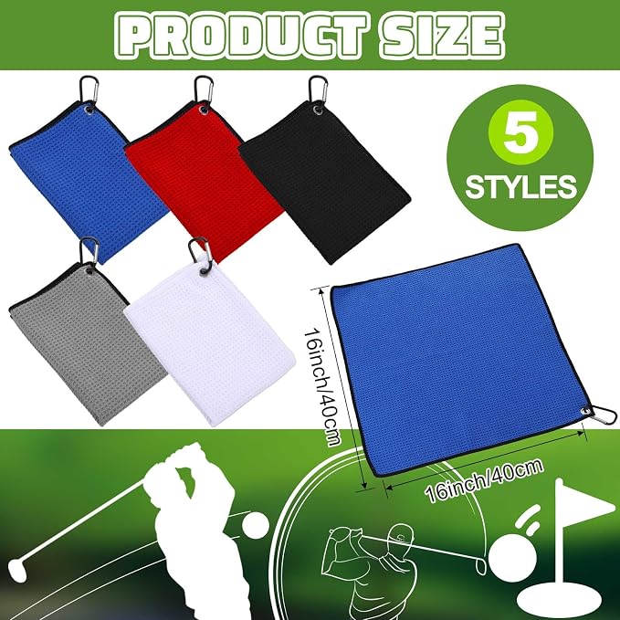 Batiyeer Golf Towels Bulk for Bags, 16"x16" Microfiber Waffle Pattern Golf Towel with Clip for Tournament, Club, Fitness