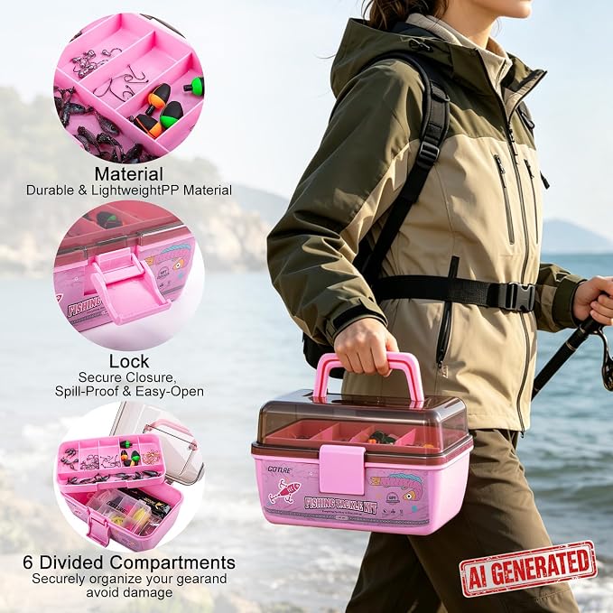 Goture 2-Layer Fishing Tackle Box with Trout Fishing Lures Kit Included, Portable Tackle Organizer with Hooks Sinkers Spinners & Soft Baits, Ideal Fishing Gifts for Men Anglers