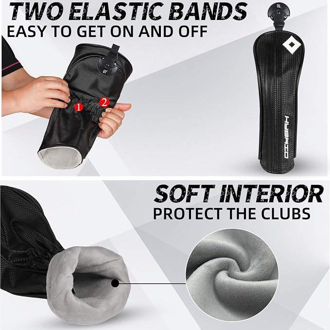 Golf Club Head Covers for Driver Fairway Woods Hybrid, Premium PU Leather Golf Head Covers with Carbon Fiber Pattern, Interchangeable Number Tags, Waterproof Golf Club Covers Set for Men Women