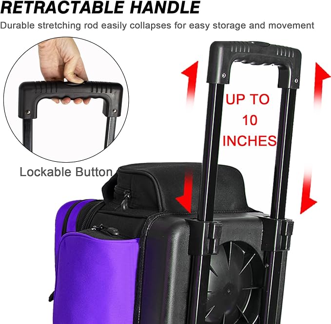 DAFISKY 3 Ball Bowling Bags with Wheels, Roller Bowling Bag with Multiple Pockets Retractable Handle Extends to 38‘’