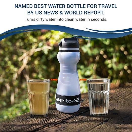 Water Filter Bottle for Hiking Bundle with 2 Extra Filters - 18.5oz/55cl Compact Outdoor Water Purifier for Backpacking - Eco-Friendly Bioplastic, Leakproof, Small Size