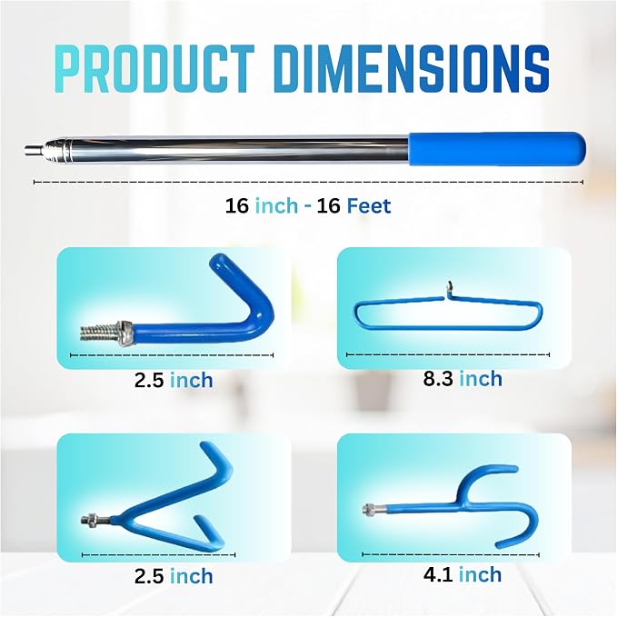 ZORAT 4-in-1 Disc Golf Retriever Pole, 16ft Telescopic Retriever Pole with 4 Hooks, Durable Rubber Handle & Carry Bag Disc Golf Retriever Disc Retriever to Retrieve Discs from Water, Trees & Bushes
