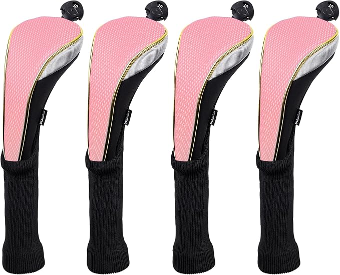 Andux 4Pcs/Set Long Neck Gold Golf Hybrids Club Head Covers with Dial No. Tag MT/HY15