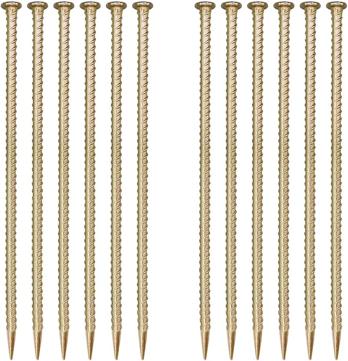 16 Inch Rebar Stakes (12 Pack)- 0.5 Inch Diameter Galvanized Steel Ground Anchors - Heavy Duty Plant Support Garden Stake for Speed Bump, Wheel Stop, Tent Stakes Metal Rebar Support
