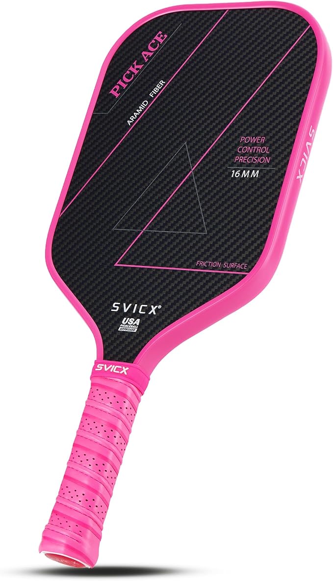 Carbon Fiber Pickleball Paddle 16mm – Professional Pickleball Paddles with Superior Control, Power & Spin – Extended Handle for Two-Handed Grip, USAPA Approved