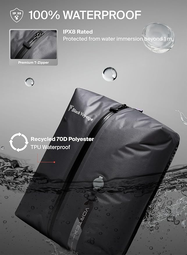 Black Voyage Reusable Vacuum Compression Travel Bag for Carry-On Suitcase and Backpack, Recycled IPX8 Waterproof Space Saver Vacpack (1-Pack, 18L - No Pump)
