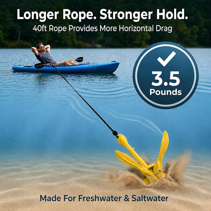 Best Marine and Outdoors Kayak Anchor, 3.5 Pound Anchor System Kit for Kayaks, Canoes, SUP Paddle Boards & Jet Skis, Fishing, Boating & Kayaking Accessories