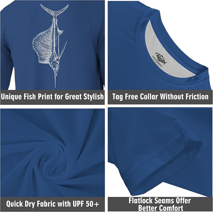 Palmyth Fishing Shirts for Men Long Sleeve UPF 50+ T Shirt Sun Protection | Quick Dry, Sun Protection, Myth-Cool Fabric, Fish Print, Moisture Wicking, Stretchy, Breathable, Fishing,Boating,Outdoor Wear