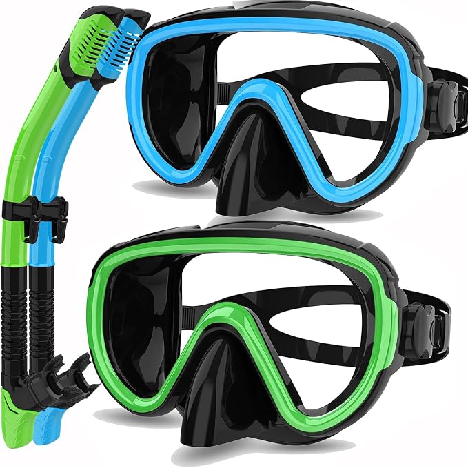 Snorkeling Gear for Adults 2-Pack | Anti-Fog & Anti-Leak Snorkeling Mask | Breath-Free Dry Snorkel | 180° Panoramic View with Quick-Dry Bags