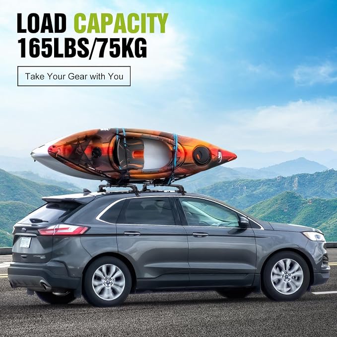 Universal Car Roof Rack 42.91in-44.88in, Heavy-Duty Aluminum Adjustable Roof Rack Cross Bars for Kayak, Bike, Luggage, Roof Rails with Theft Lock for Bare Roof Cars, 165lbs Load Capacity (43")