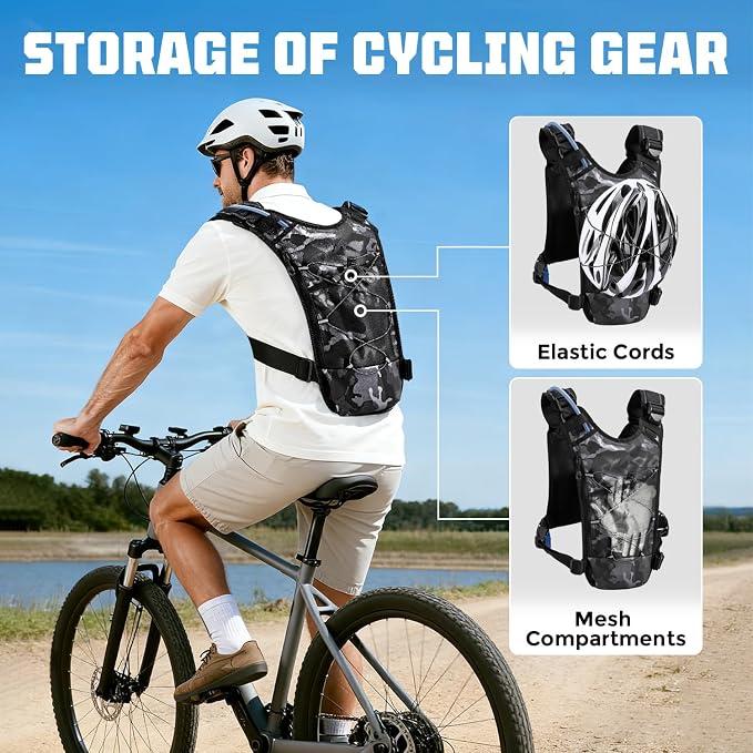 Running Hydration Vest with 2L Water Bladder， Lightweight Adjustable Hydration EDC Chest Pack for Men and Women, Water Backpack for Hiking, Cycling