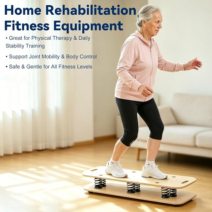 Wooden Balance Board & Wobble Board with Spring System, Adjustable Balance Board for Standing Desk, Stability Trainer for Physical Therapy, Core Strength, Posture Improvement & Home Office Use