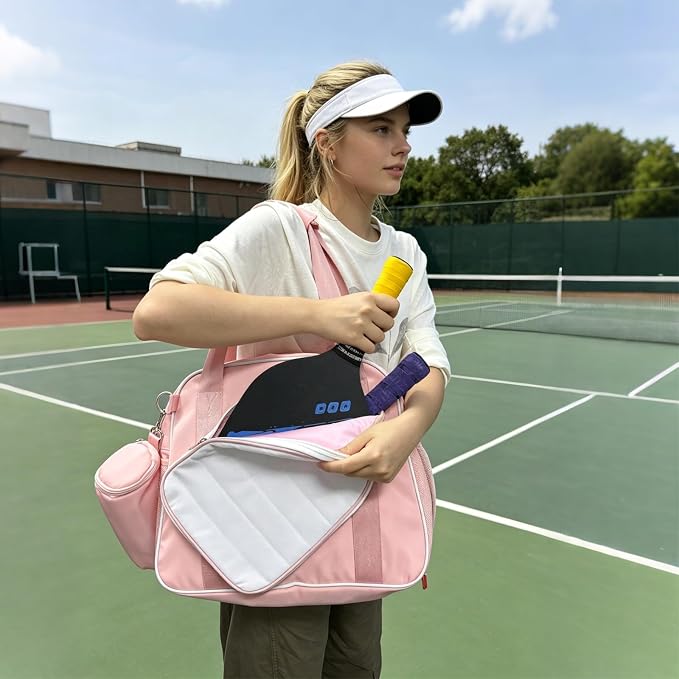 SSZYace Pickleball Tote Bag for Women & Men, Large Capacity Design Holds 2 Pickleball Paddles, External Pickleball Ball Bag and Adjustable Shoulder Strap Fence Hook, Insulated Drink Holder