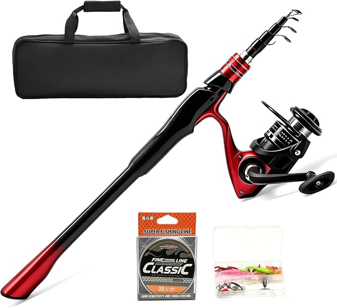 Fishing Rod and Reel Combo Kit, 2PACK Carbon Fiber Telescopic Fishing Pole | 2PACK Portable Spinning Reel Set with Lures,Lines,and Carry Bag for Travel Outdoor Fishing