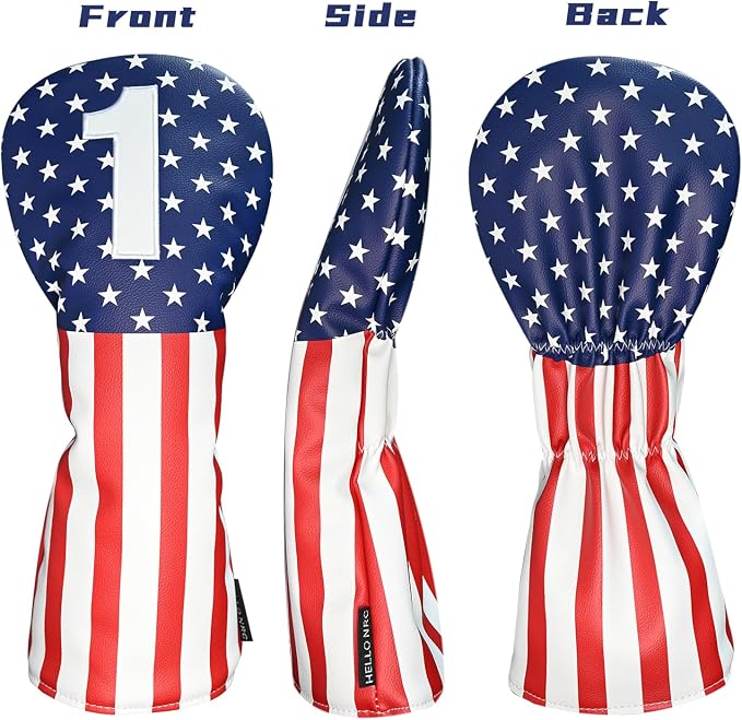 Golf Head Covers, Headcover for Woods and Driver Hybrid Set, Waterproof Club Head Covers, 4pcs or 1pc PU Leather USA Stars and Stripes 1 3 5 X for Most Golf Clubs