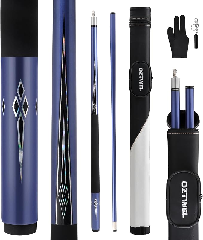 Glass Fiber Pool Cue Stick with Case Combo Set, 12.5mm Professional Pool Stick 58" Low Deflection Billiards Cue Stick 19 Oz Pool Cue Set for Men Adults Players