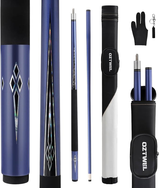 Glass Fiber Pool Cue Stick with Case Combo Set, 12.5mm Professional Pool Stick 58" Low Deflection Billiards Cue Stick 19 Oz Pool Cue Set for Men Adults Players