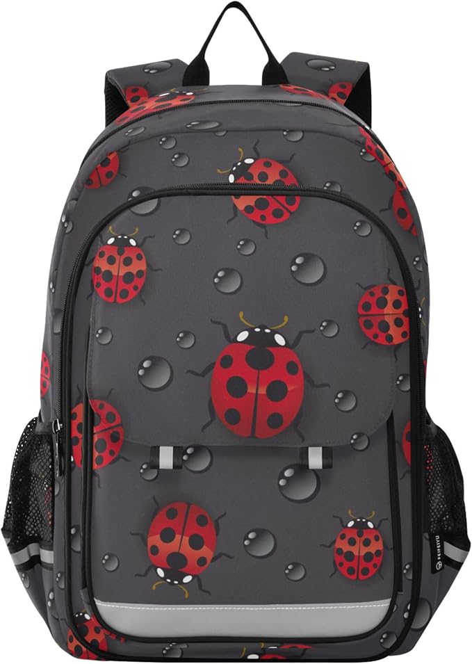 Fisyme Red Ladybugs School Backpack Laptop Backpack Bags Bookbag Travel Casual Computer Notebooks Daypack