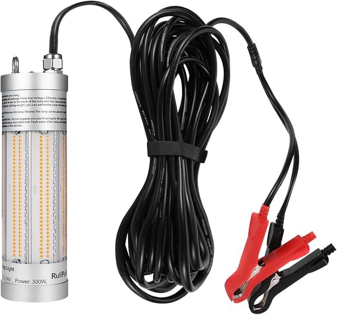 300W 36000lm Underwater Fishing Light, IP68 Waterproof Aluminum Super Bright Night Fish Attracting Submersible LED Lamp Lure Bait Finder for Freshwater Saltwater Sea Kayak Ice Dock (Yellow)