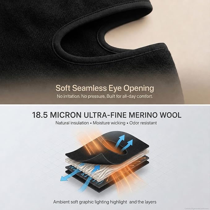 Merino Wool Balaclava Full Face Mask for Men Women, Thermal Knit Ski Mask Neck Warmer for Snowboard Motorcycle Cold Weather