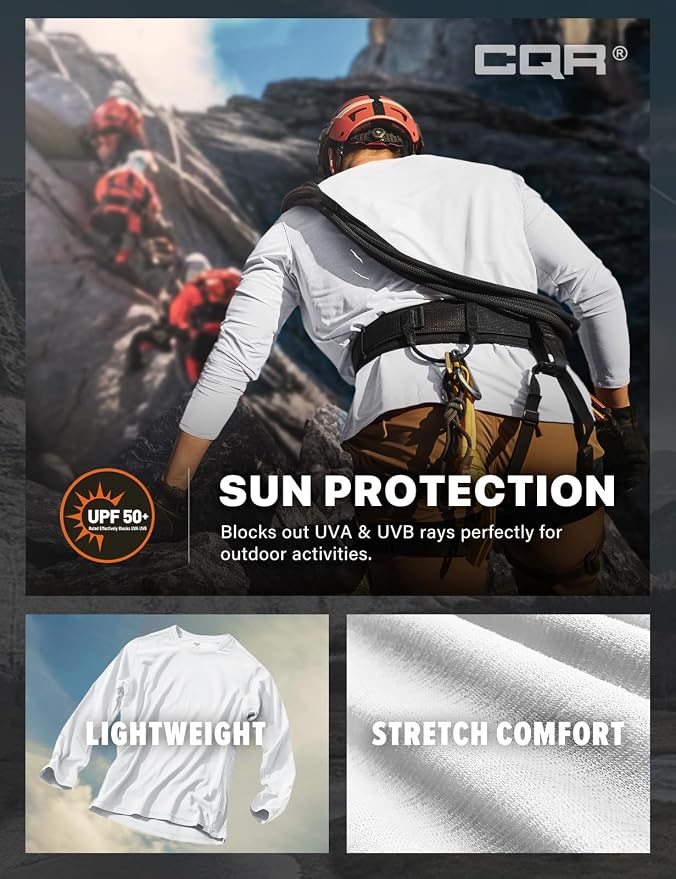 CQR Men's UPF 50+ Sun Protection Long Sleeve Quick Dry Athletic Shirts, Stretch Running Workout Hiking T-Shirts