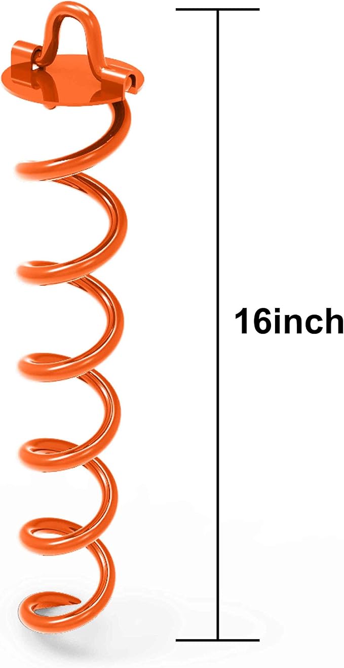 ABCCANOPY 16" Spiral Ground Anchor with Straps for Anchor Swings Set Down, Tent (Orange)
