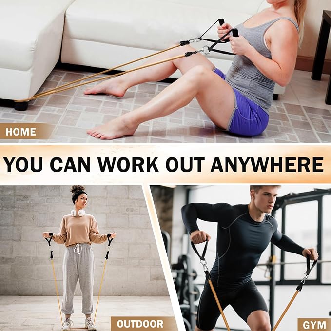 WHATAFIT Resistance Bands, Exercise Bands, Workout Bands with Handles, Door Anchor and Ankle Straps, 5 Resistance Levels Fitness Bands for Strength Training, Physical Therapy, and Home Gym Equipment
