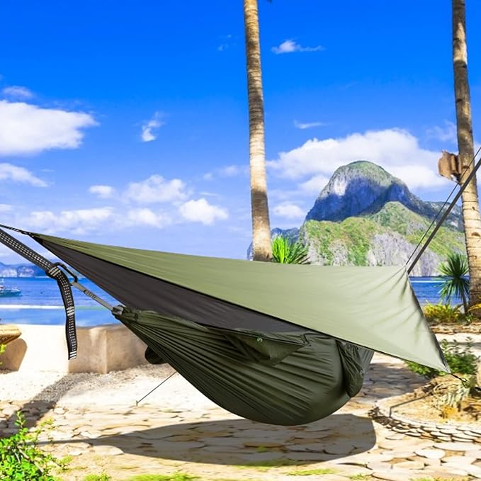 G4Free Large Camping Hammock with Mosquito Net and Rain Fly- 2 Person Portable Hammock with Bug Net and Tent Tarp for Outdoor Hiking Camping Backpacking Travel(Army Green with Rain Fly)
