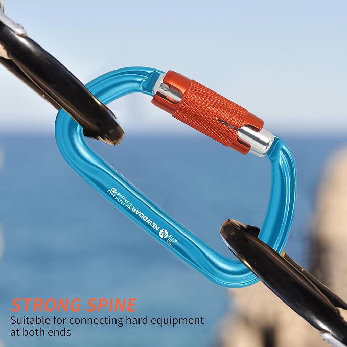 NewDoar 28KN UIAA & CE Certified Auto Climbing Carabiner Professional Heavy Duty Caribeaner for Rappelling D-Shaped