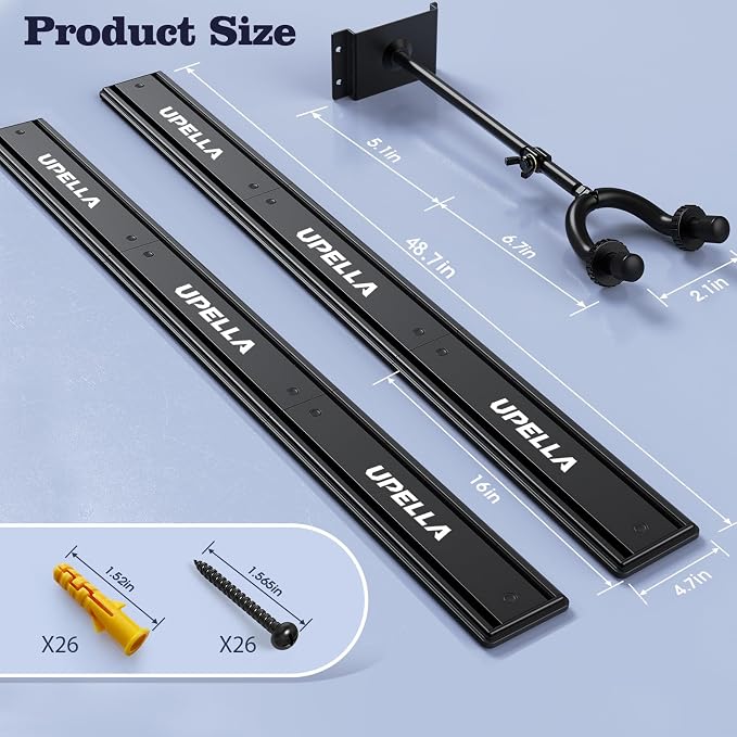 Guitar Wall Mount Hangers for Multiple Guitars, Holds 10 Basses, Premium Aluminum Metal Mandolin Stand Banjo Rack Violins Holder, Adjustable Instruments Display Set, Wall Mount Hooks