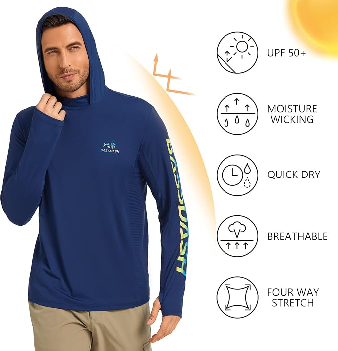 BASSDASH Men’s UPF 50+ Graphic Fishing Hoodie Shirts UV Sun Protection Long Sleeve Moisture Wicking Performance FS48M