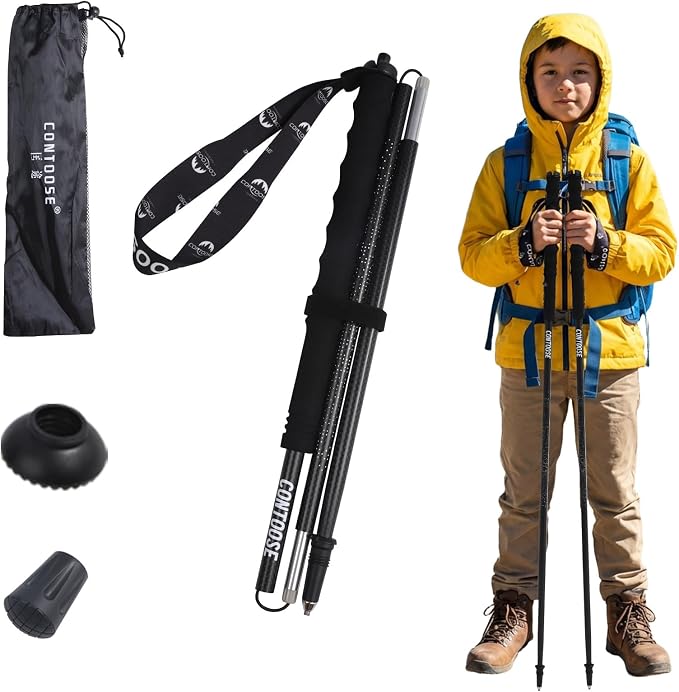 Ultra Light Carbon Fiber Trekking Poles | Collapsible Walking Sticks for Hiking & Trail Running | 37.4 in Fixed Length, 3.35 oz, Black, Anti-Slip Grip for Kids (1-PCS)