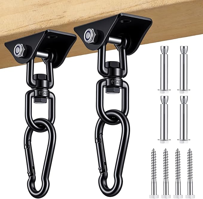 2 Pcs Swing Hanging Kit, Heavy Duty 2000 LB Capacity 360 Degree Rotating Hangers, Hardware for Porch Swing, Hammock, Chair, Yoga, Playground, Indoor and Outdoor Use, Black